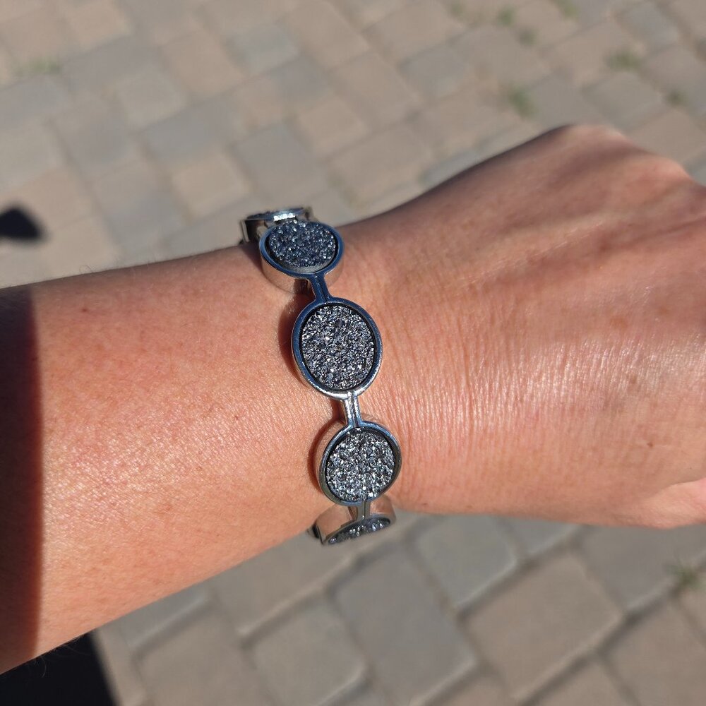 Chico's Silvertone Hinged Sparkle Bracelet